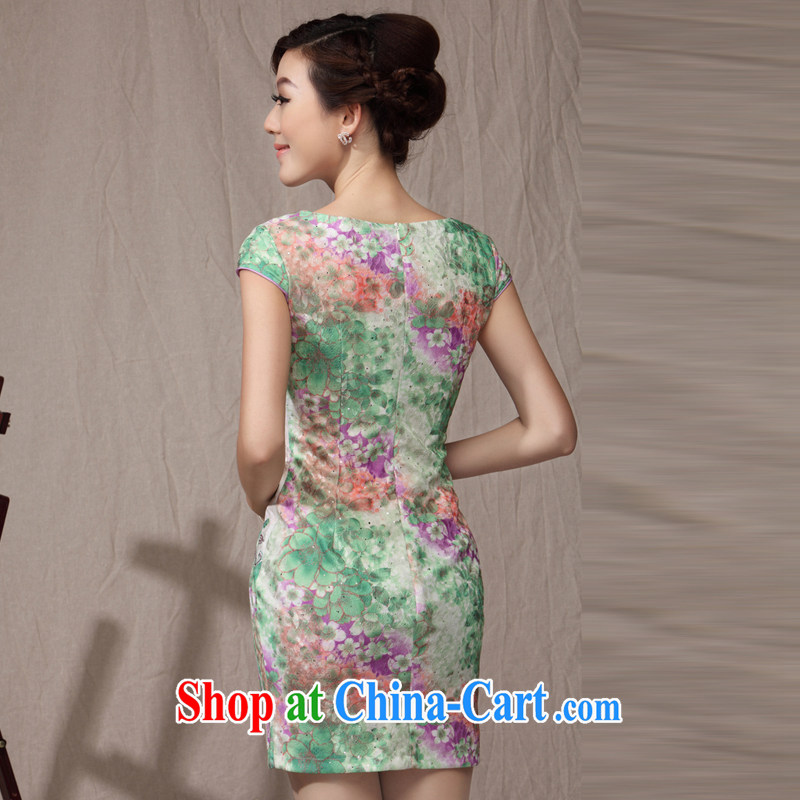 qipao cheongsam dress 2014 new summer fashion V for cultivating charm middle-aged mother's day with green XXXL, music, dresses/Tang, and shopping on the Internet