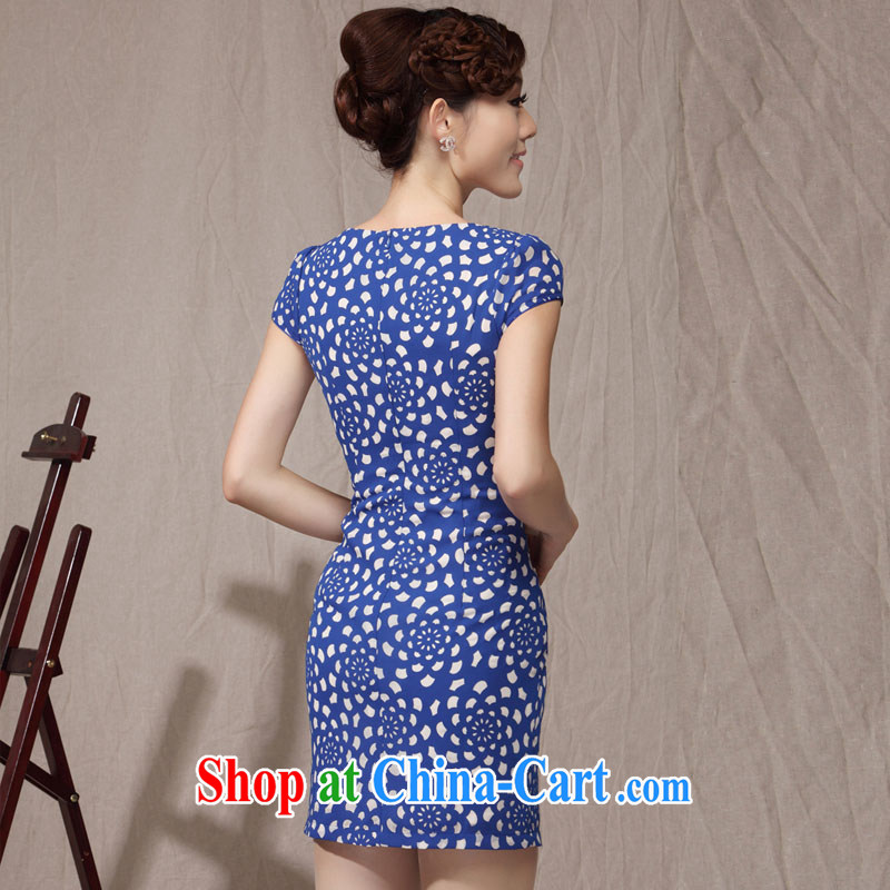 qipao cheongsam new 2014 summer improved blue and white porcelain round-collar small incense, cultivating daily female Ki robe blue XXL, music, traditional costumes/Tang, and shopping on the Internet