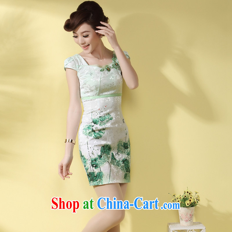 qipao cheongsam new 2014 summer lace dresses beauty charm small Hong Kong Wind girls everyday, robes green XXL, music, and shopping on the Internet
