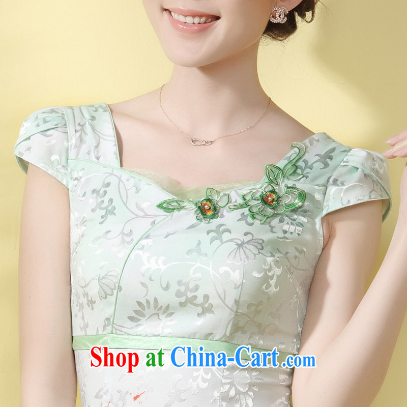 qipao cheongsam new 2014 summer lace dresses beauty charm small Hong Kong Wind girls everyday, robes green XXL, music, and shopping on the Internet