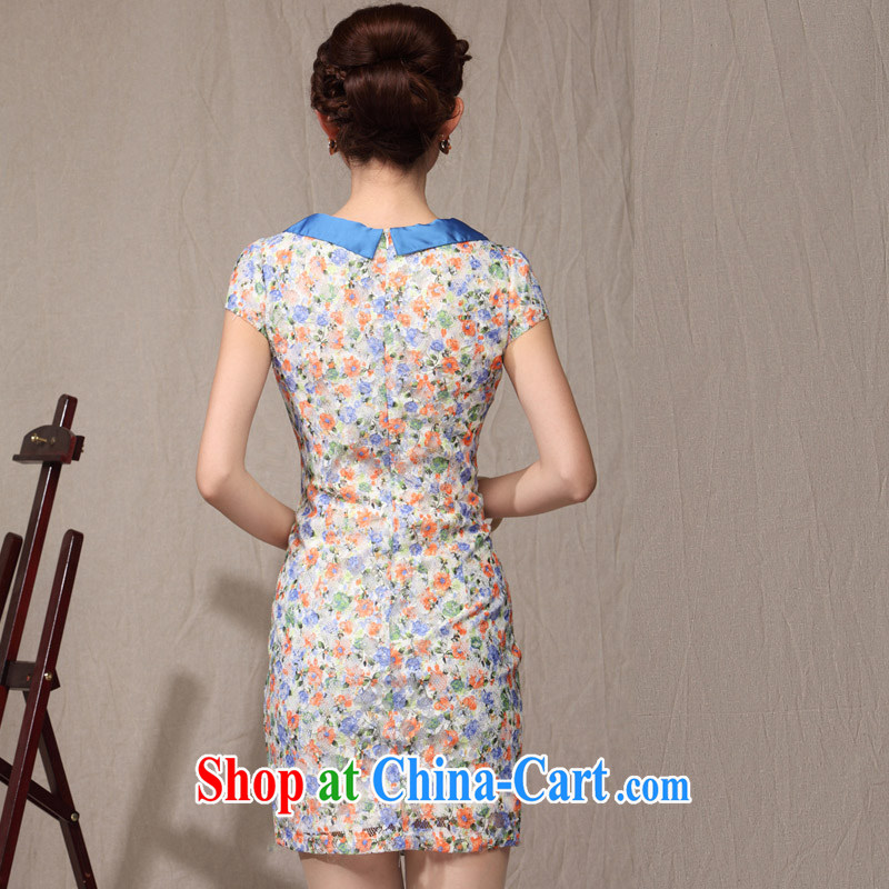 qipao cheongsam dress 2014 new summer dresses lady floral beauty small fragrant wind daily qipao blue XXL, the cheongsam/Tang, and shopping on the Internet