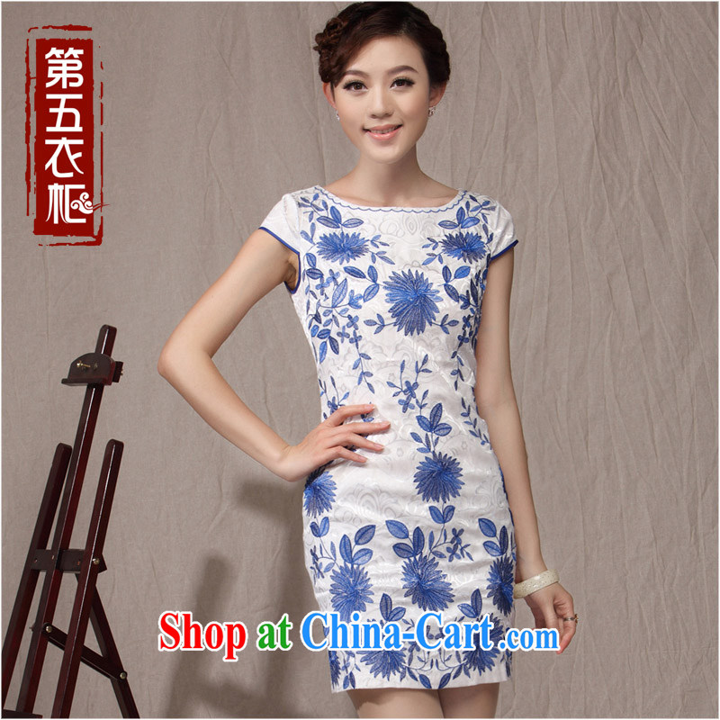 qipao cheongsam dress improved stylish 2014 summer new, blue and white porcelain short, elegant beauty female qipao white orchids XXL, music, dresses/Tang, and shopping on the Internet