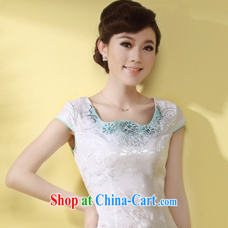 qipao cheongsam dress 2014 summer wear and stylish improved girls' daily short, Sau San Tong with regards robe white powder take S, music, and shopping on the Internet