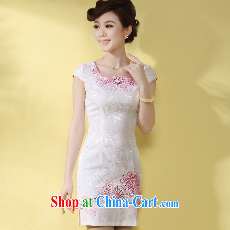 qipao cheongsam dress 2014 summer wear and stylish improved girls' daily short, Sau San Tong with regards robe white powder take S, music, and shopping on the Internet
