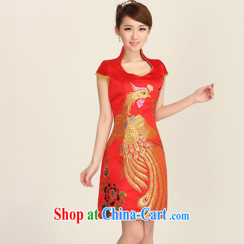 The Autumn new bride toast wedding dress back to the installation of new stylish cheongsam dress improved short cheongsam red evening dress red XXL, water, shopping on the Internet