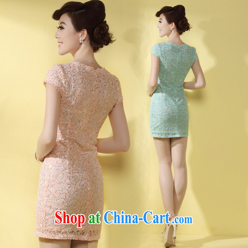Dresses 2014 summer new cheongsam dress lady solid-colored lace-style name-yuan banquet dresses green XXL, music, traditional costumes/Tang, and shopping on the Internet