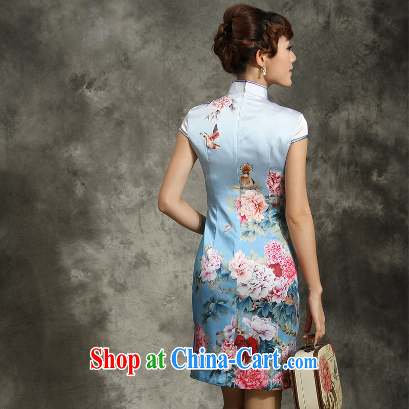 cheongsam Silk Cheongsam dress summer 2014 with new, raw Silk Cheongsam-buckle genuine cheongsam dress blue Peony blue Peony XXL pictures, price, brand platters! Elections are good character, the national distribution, so why buy now enjoy more preferential! Health