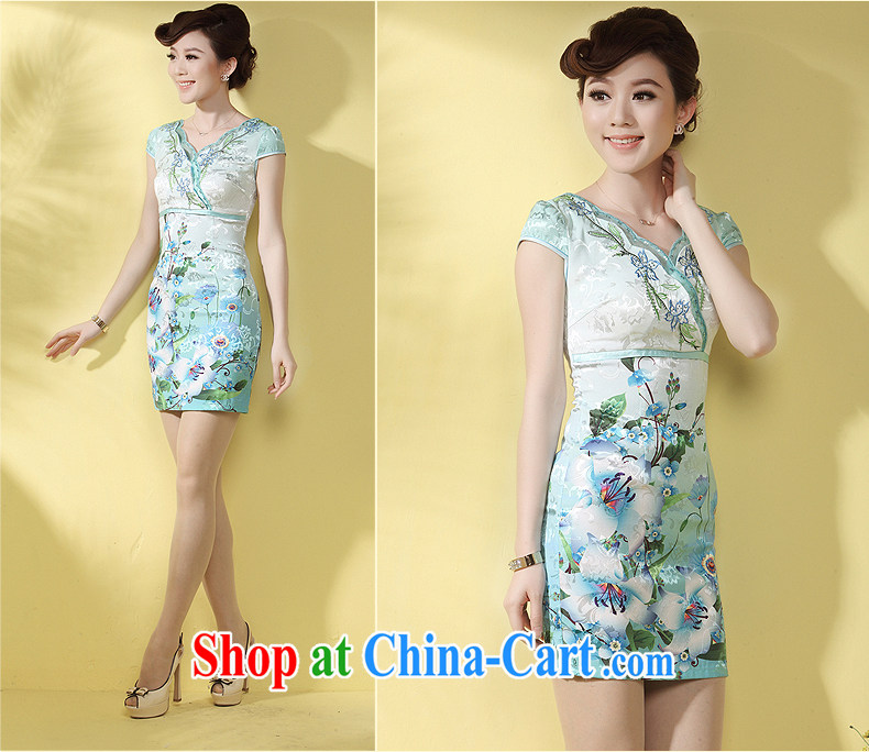 Dresses 2014 summer new, improved cheongsam dress V for sense of the waist an idyllic day Kei robe skirt light green XXL pictures, price, brand platters! Elections are good character, the national distribution, so why buy now enjoy more preferential! Health