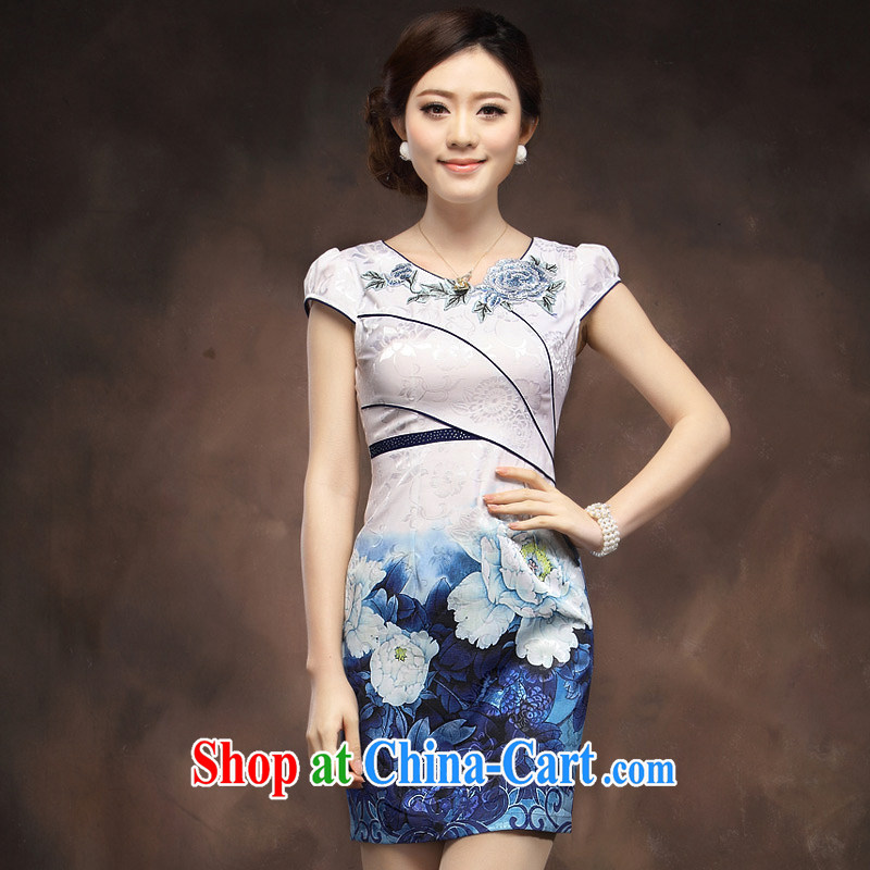 Dresses 2014 summer new cheongsam dress, short, Tang with elegant embroidered lady qipao pink XXXL, music, and shopping on the Internet