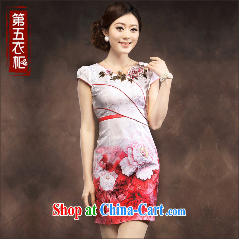 Dresses 2014 summer new cheongsam dress, short, Tang with elegant embroidered lady qipao pink XXXL, music, and shopping on the Internet