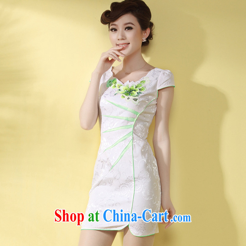 Dresses 2014 summer new cheongsam dress short stylish improvements Ms. elegant qipao day-light green flower XXXL, since in that shopping on the Internet