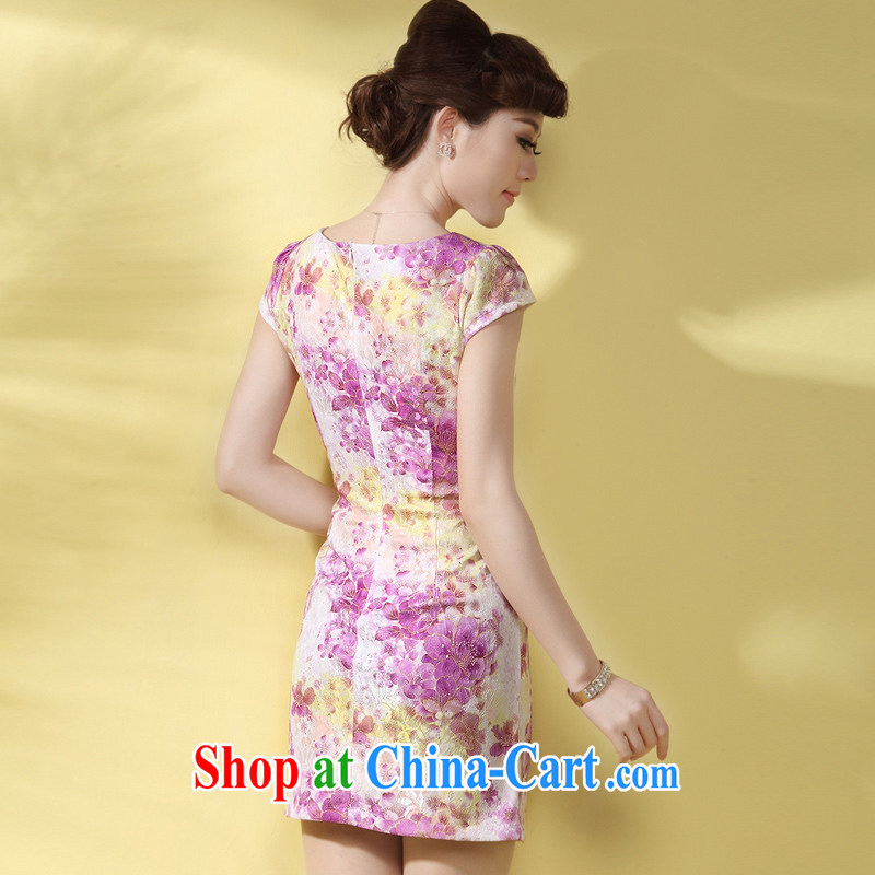 Dresses 2014 summer new cheongsam dress floral fashion improved girls' daily and elegant, purple robe XXL, music, and Internet shopping