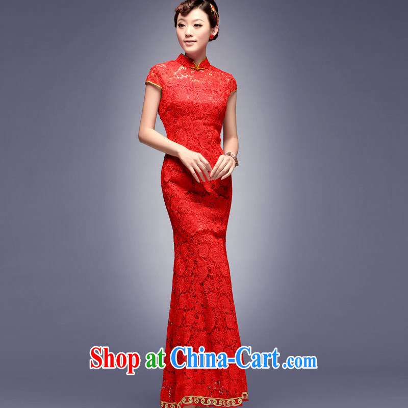 Dresses 2014 new Chinese crowsfoot Evening Dress Red Beauty, serving toast cheongsam dress red L