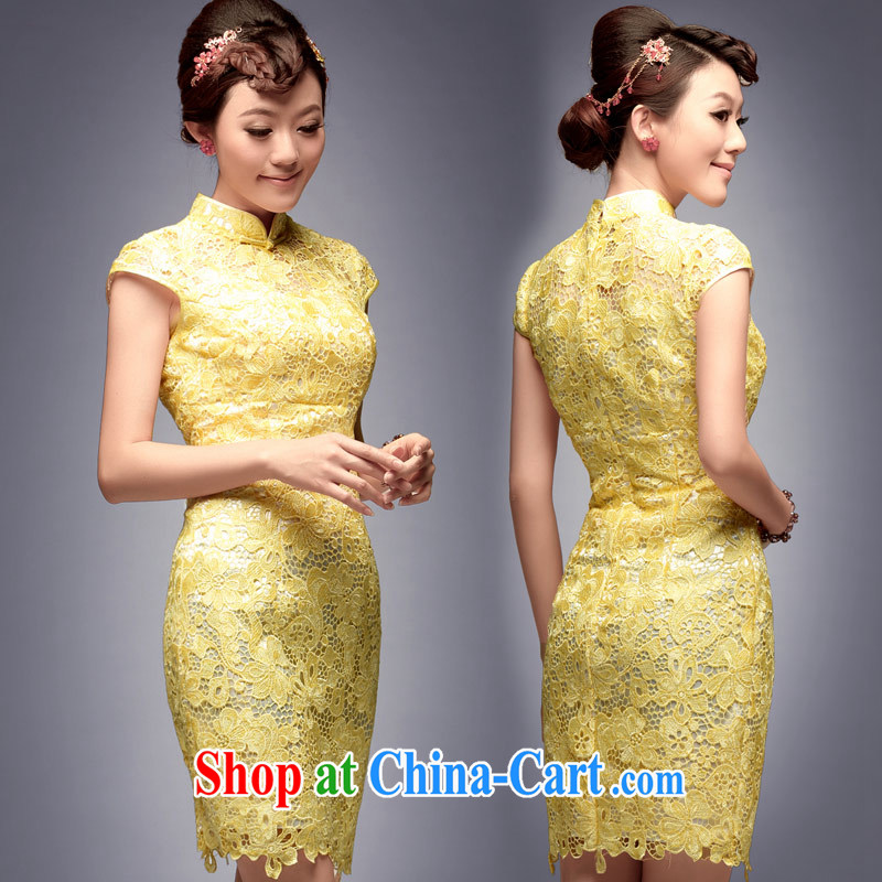 Dresses 2014 new brides betrothal back-door dress short show beauty banquet daily female dresses yellow M, music, dresses/Tang, and shopping on the Internet
