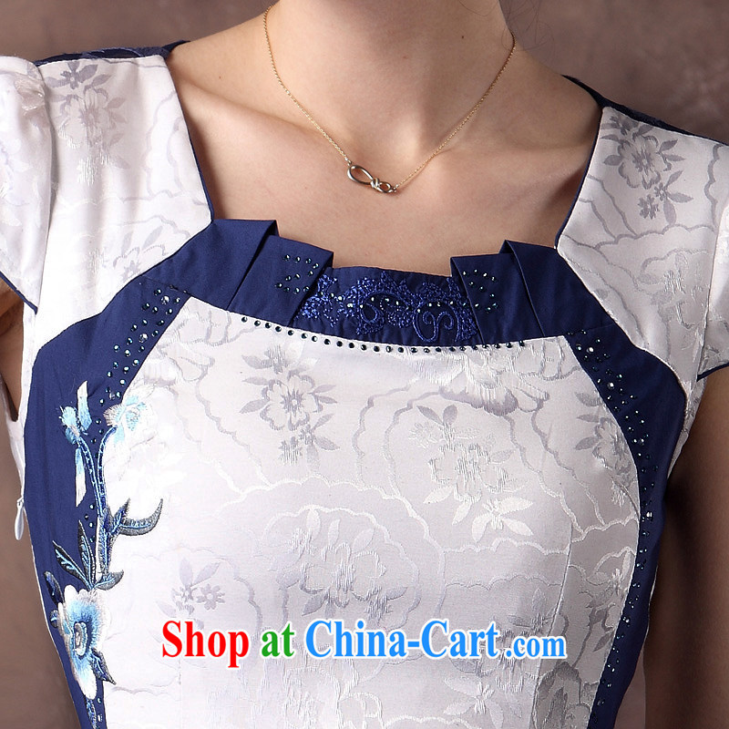 Dresses 2014 new cheongsam dress summer stylish and refined classic blue and white porcelain sexy lace qipao white orchids XXXL, music, and Internet shopping