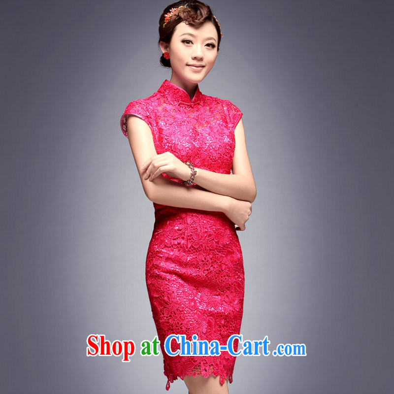 Dresses 2014 New National wind the betrothal service sexy beauty lace the red marriage short cheongsam dress of red L