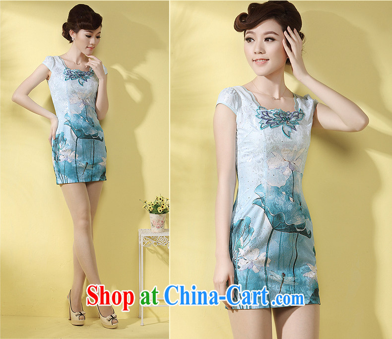 Dresses 2014 new cheongsam dress dress stylish improved Chinese Embroidery Lotus embroidered Chinese robe, blue flowers XXL pictures, price, brand platters! Elections are good character, the national distribution, so why buy now enjoy more preferential! Health