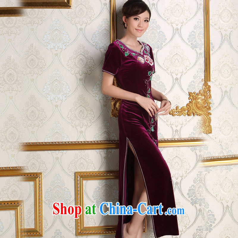 Dresses 2014 New Long, older dress purple the forklift truck bride's mother's wedding plush robes purple XL, the cheongsam/Tang, and shopping on the Internet