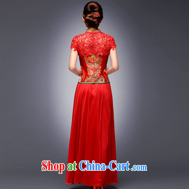 Dresses 2014 new lace Chinese Antique wedding dresses red split long marriage bridal gown dress red S, music, and shopping on the Internet