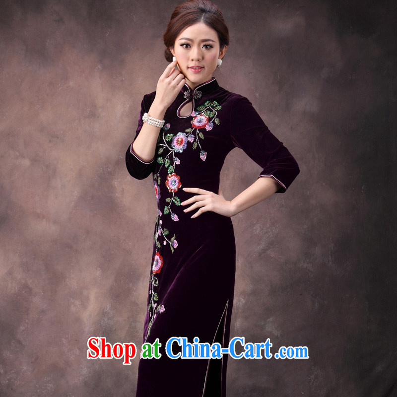 Dresses 2014 autumn new dresses female scouring pads in the old cuff XL purple wedding dress purple short-sleeved 4 XL, the cheongsam/Tang, and shopping on the Internet
