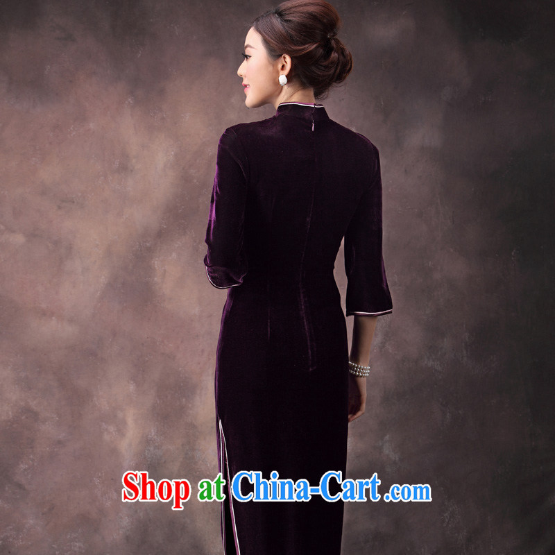 Dresses 2014 autumn new dresses female scouring pads in the old cuff XL purple wedding dress purple short-sleeved 4 XL, the cheongsam/Tang, and shopping on the Internet