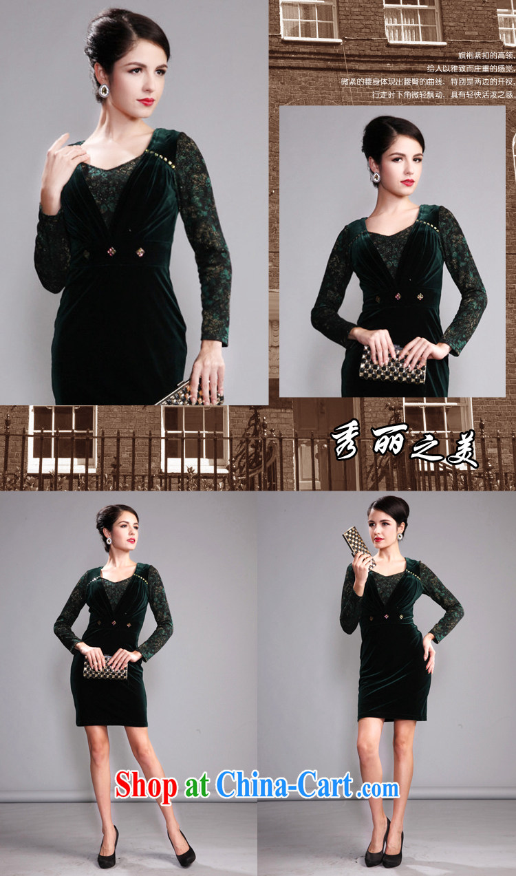 Dresses fall 2014 new long-sleeved cultivating middle-aged and older mothers dresses wool staple Pearl series spelling dress dark green 4 XL pictures, price, brand platters! Elections are good character, the national distribution, so why buy now enjoy more preferential! Health