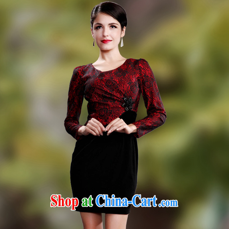 Dresses 2014 fall and winter with new gold velour long sleeved beauty graphics thin MOM dresses spell series dress maroon 4 XL pictures, price, brand platters! Elections are good character, the national distribution, so why buy now enjoy more preferential! Health