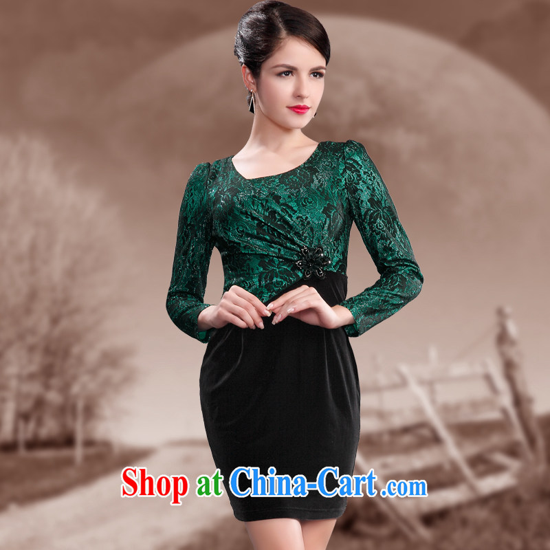 Dresses 2014 fall and winter with new gold velour long sleeved beauty graphics thin MOM outfit series spelling and skirt maroon 4 XL, music, and shopping on the Internet