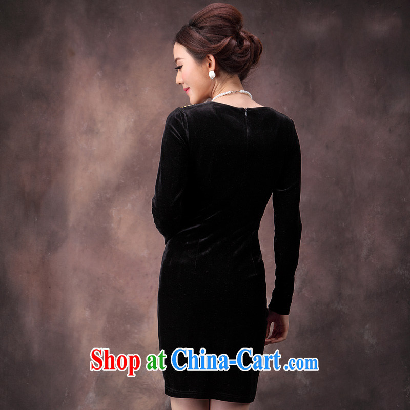 Dresses 2014 fall and winter with new gold velour long sleeved elegant beauty MOM dresses spell back and skirt brown 4 XL, music, and Internet shopping