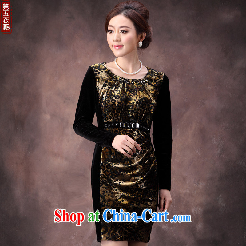 Dresses 2014 fall and winter with new gold velour long sleeved elegant beauty MOM dresses spell back and skirt brown 4 XL, music, and Internet shopping