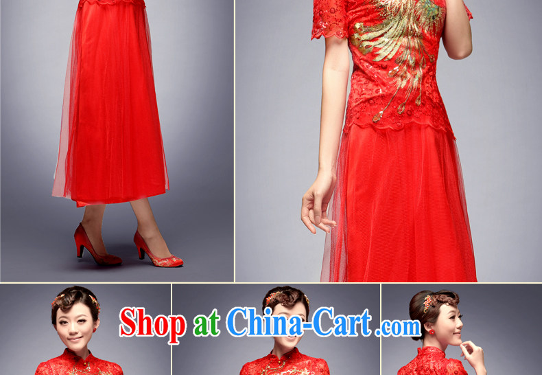 Dresses fall 2014 in cuff Chinese Two-piece small Fengxian embroidery Phoenix long red cheongsam dress red S pictures, price, brand platters! Elections are good character, the national distribution, so why buy now enjoy more preferential! Health