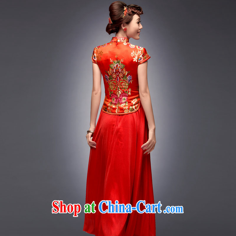 Dresses fall 2014 new tray snap embroidery antique dresses, long red stylish marriage improved cheongsam dress red S, music, and shopping on the Internet