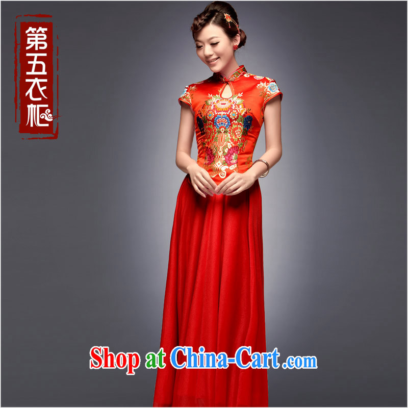 Dresses fall 2014 new tray snap embroidery antique dresses, long red stylish marriage improved cheongsam dress red S, music, and shopping on the Internet