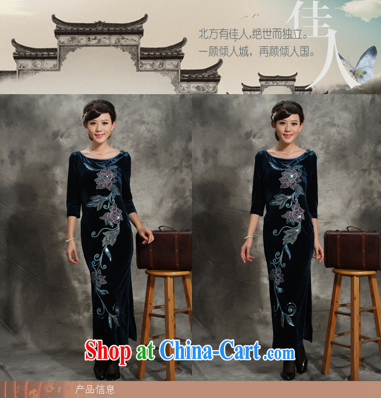 Velvet cheongsam qipao, long-sleeved 2014 autumn mother stretch improved fashion round collar embroidery Tang blue XXXL pictures, price, brand platters! Elections are good character, the national distribution, so why buy now enjoy more preferential! Health