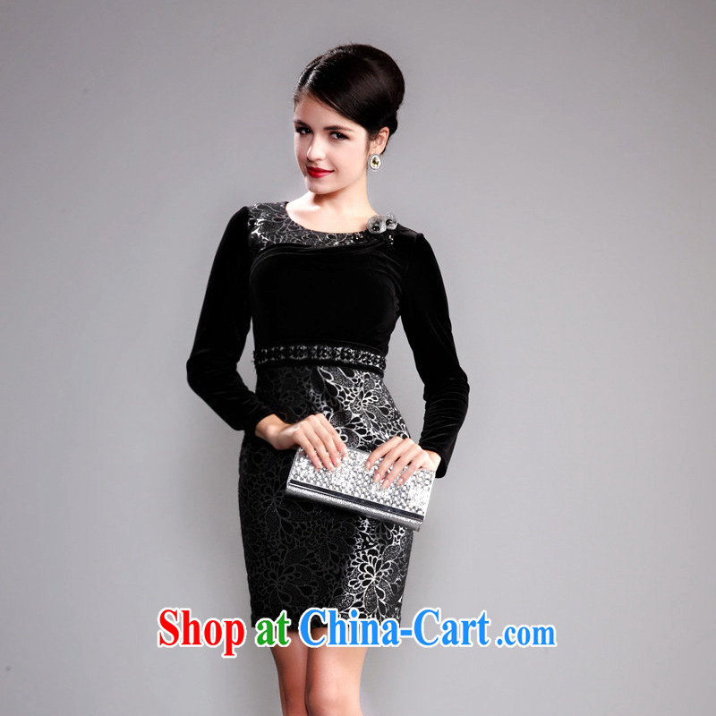 traditional costumes autumn 2014 the retro improved stylish gold velour stitching long-sleeved beauty mother married cheongsam silver XL, the cheongsam/Tang, and shopping on the Internet