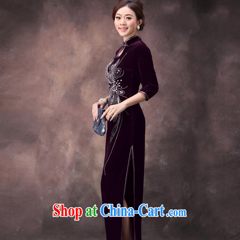 Dresses fall 2014 new dresses, long sleeves in the back round-collar purple noble name Yuan wedding dress purple short-sleeved 4 XL, since in that shopping on the Internet