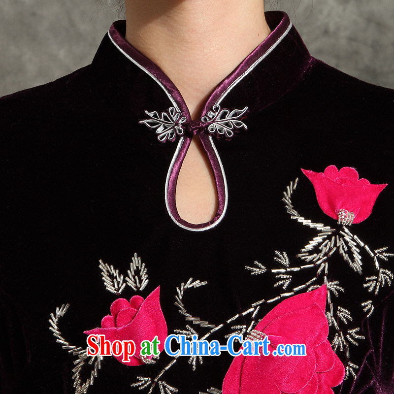 Velvet cheongsam qipao 2014 summer, older XL wedding mom is short, festive dress purple L pictures, price, brand platters! Elections are good character, the national distribution, so why buy now enjoy more preferential! Health