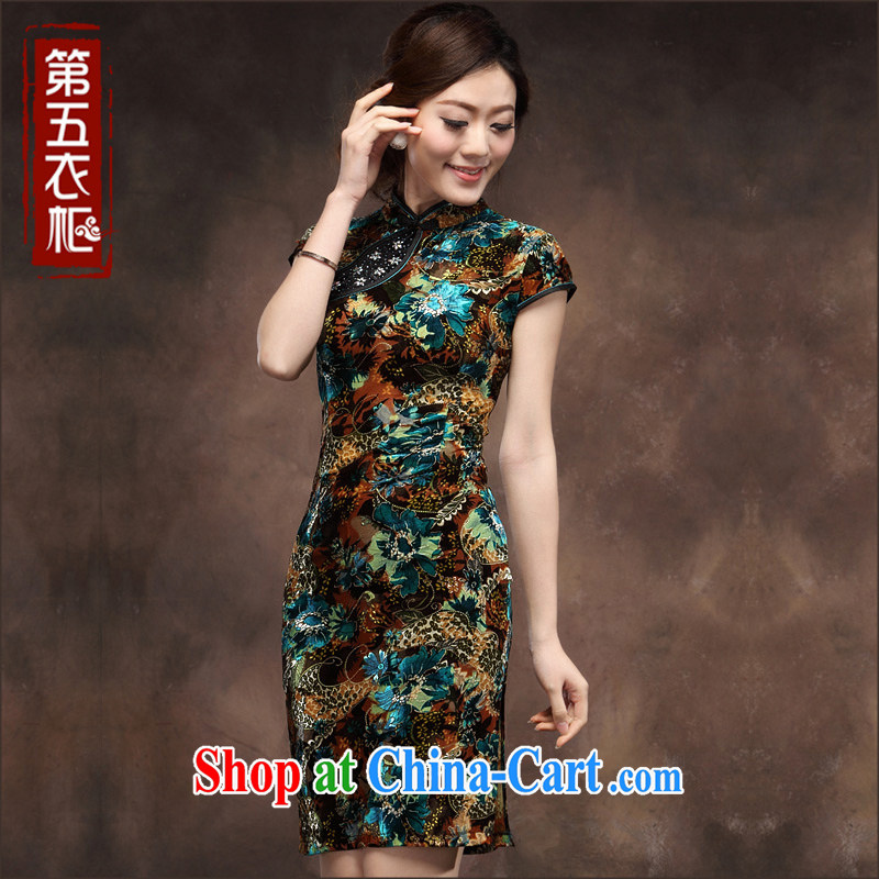 Velvet cheongsam cheongsam dress short-sleeved 2014 new summer maximum code wedding banquet mother dress green 4 XL
