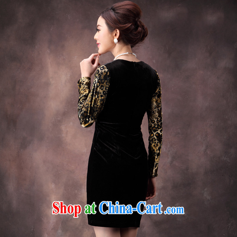 Dresses fall 2014 with new, improved antique style gold velour stitching long-sleeved beauty MOM dresses brown 4 XL, music, traditional costumes/Tang, and shopping on the Internet