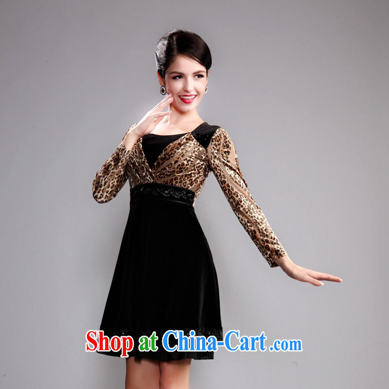 Dresses fall 2014 Leopard long-sleeved cultivating middle-aged and older mothers dresses wool staple Pearl series spelling and skirt brown 4 XL, music, dresses/Tang, and shopping on the Internet