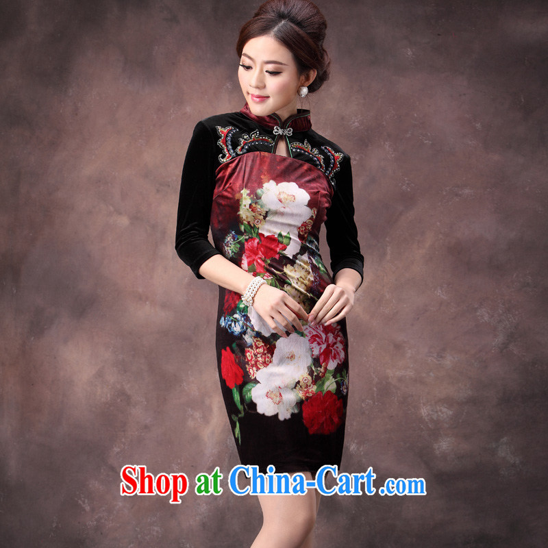 Velvet cheongsam qipao autumn 2014 new female Chinese Antique large code mom long-sleeved fashion Dress Suit XXXL, music, and Internet shopping