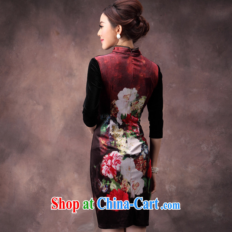 Velvet cheongsam qipao autumn 2014 new female Chinese Antique large code mom long-sleeved fashion Dress Suit XXXL, music, and Internet shopping