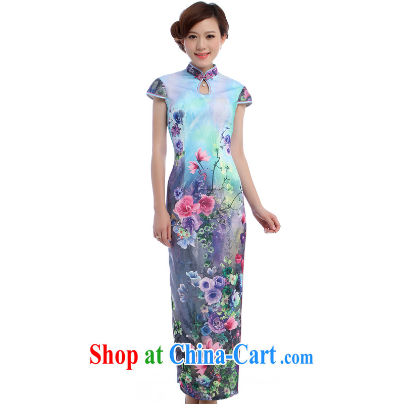2014 new autumn and the cheongsam dress retro national position spend high on the truck, long-aged moms dress green flower XXL, music, and shopping on the Internet