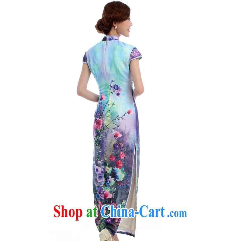 2014 new autumn and the cheongsam dress retro national position spend high on the truck, long-aged moms dress green flower XXL, music, and shopping on the Internet