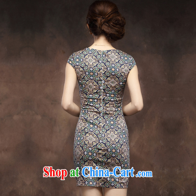 2014 new cheongsam dress retro Ethnic Wind and stylish floral beauty, short Chinese floral Ki robe skirt blue flower XXXL, music, and shopping on the Internet