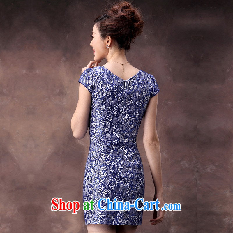 2014 new cheongsam dress summer wear blue and white porcelain Lace Embroidery beauty and elegant ladies everyday dress skirt blue XXXL, music, and shopping on the Internet