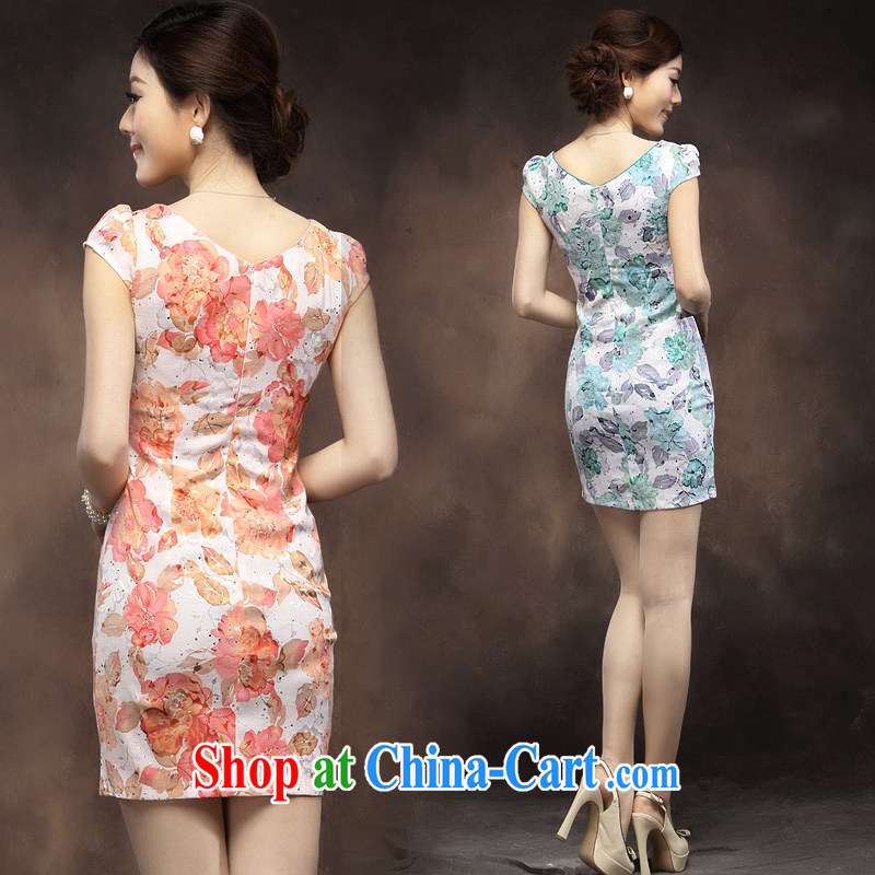 201 new paragraph 4 cheongsam dress summer stylish improved sense of short, cultivating embroidery girls daily qipao orange toner XXL, music, dresses/Tang, and shopping on the Internet