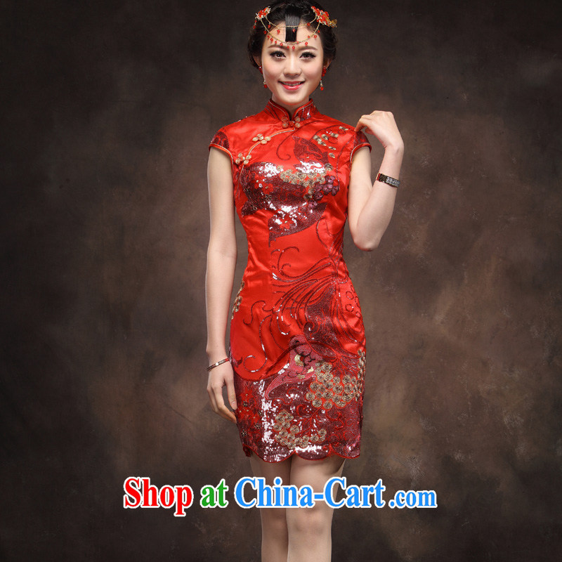 Toasting service 2014 new Bridal Fashion red marriage Chinese Antique short cheongsam embroidery back door red XXL, music, and shopping on the Internet