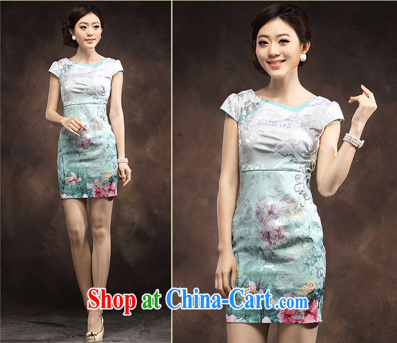 2014 summer new cheongsam dress Chinese Embroidery Chinese style improved cultivation V for Lotus qipao green XXXL pictures, price, brand platters! Elections are good character, the national distribution, so why buy now enjoy more preferential! Health