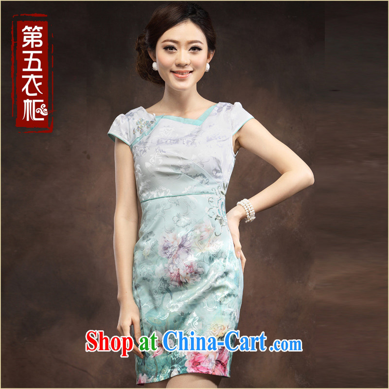 2014 summer new cheongsam dress Chinese Embroidery Chinese style improved cultivation V for Lotus qipao green XXXL
